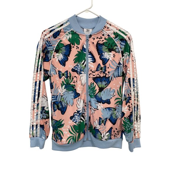 Adidas Track Jacket Size Medium HER Studio London Floral Butterfly Pink Blue - Picture 2 of 12